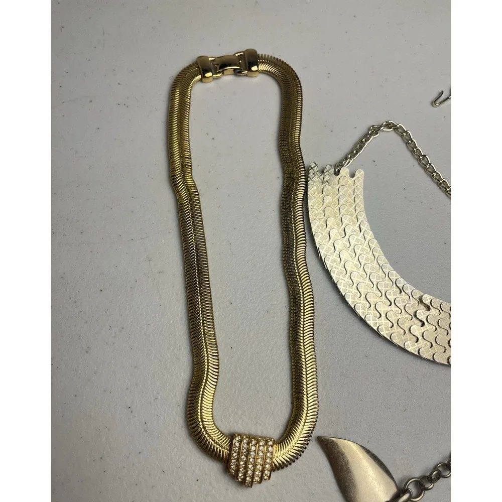 Gold Tone Snake Chain Necklace Collar Fringe Bib Leaf Vintage Estate Jewelry Lot